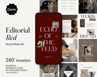Red Editorial Instagram Templates | Luxury Canva Social Media Kit | Fashion & Course Creator Content Bundle