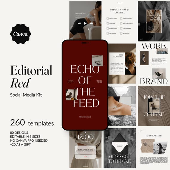 Red Editorial Instagram Templates | Luxury Canva Social Media Kit | Fashion & Course Creator Content Bundle