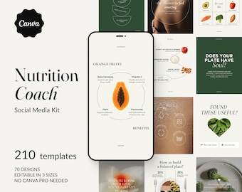 Nutrition Coach Instagram Templates: Wellness Social Media Kit (Canva Editable, Digital Download)
