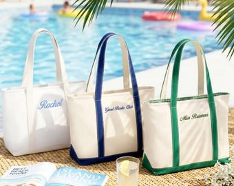 Personalized Tote Bag, Embroidered Initials Canvas Tote Bag, Bridesmaid Gifts, Beach Bag, Bachelorette Gifts, Pool Tote Bag, Gift for Her