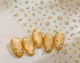 Fresh golden flower nail,Cute Character Stickers Cute Flower Nails Designs ,3D, Decals Kawaii Nail Designs Kawaii Cartoon Art