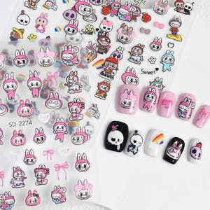 Naklejki na paznokcie z uroczymi postaciami Słodkie paznokcie Labu Koreańskie wzory na paznokcie Naklejki na paznokcie Labu 3D Kawaii wzory na paznokcie Kawaii Cartoon Nail Art