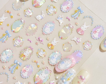 Robbit charming flower nail,Cute Stickers Cute Flower Nails Designs,3D,Decals Kawaii Nail Designs Kawaii Cartoon Art