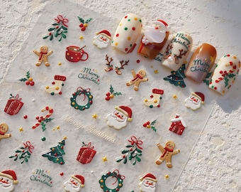 Merry Christmas charming nail,Cute Character Nails Stickers Cute Flower Nails Designs ,3D, Decals Kawaii Nail Designs Kawaii Cartoon Art