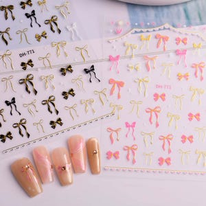 Cute Bow Nails Stickers Cute Star Nails Korean Nail Designs Bow 3D Nail Decals Kawaii Nail Designs Kawaii Cartoon Nail Art