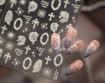 Pegatinas para uñas con diseño de caballo, estrella y cruz, con personajes adorables, diseños de uñas 3D, calcomanías, diseños de uñas kawaii, arte de dibujos animados kawaii.