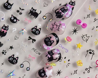 Pegatinas de personajes adorables, flores encantadoras, pegatinas de personajes adorables, diseños de uñas con flores adorables, 3D, calcomanías, diseños de uñas kawaii, arte de dibujos animados kawaii.