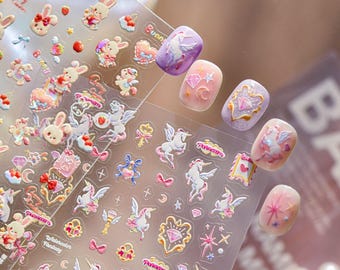 Lucky wealth horse new year nail,charming cute Character Stickers Cute Flower Nails Designs,3D,Decals Kawaii Nail Designs Kawaii Cartoon Art