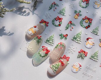 Merry Christmas charming nail,Cute Character Nails Stickers Cute Flower Nails Designs ,3D, Decals Kawaii Nail Designs Kawaii Cartoon Art