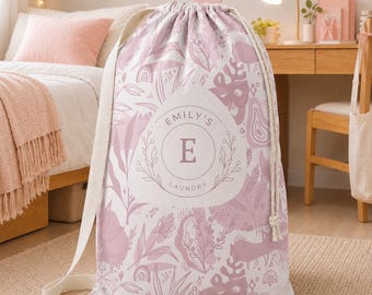 Monogrammed Pastel Floral Laundry Bag: Personalized Dorm & College Gift