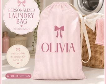 Gepersonaliseerde coquette-waszak, op maat gemaakte slaapzaaltas, pastelkleurige gestreepte organizer cadeau voor haar