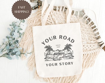 Personalized Vintage Camper Van Tote Bag: Custom Road Trip Accessory