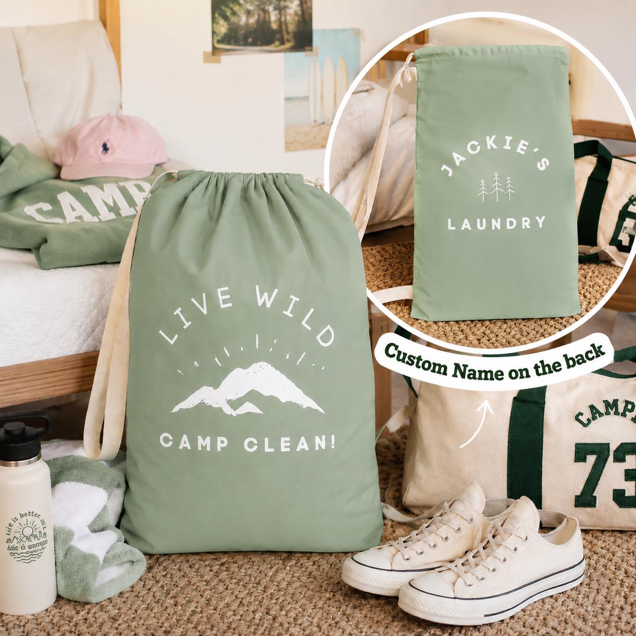 Personalized Camp Laundry Bag, Large Drawstring Sack, Custom Name Summer Camp and Dorm Essentials
