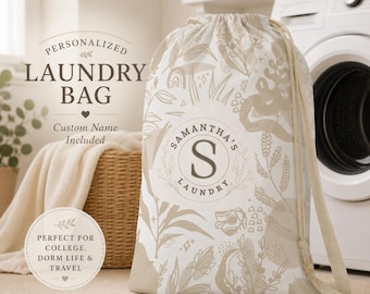 Personalized Dorm Laundry Bag, Custom Monogram Sack, Feminine College Essential Gift
