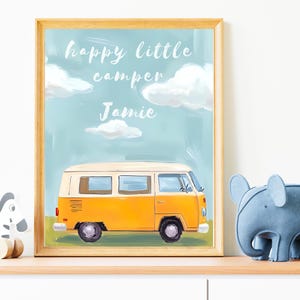 Happy Camper Nursery Wall Art • Personalized Name Print • Vintage Camper Poster • Camping Theme Baby Room Decor • Digital Download