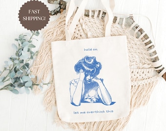 Borsa tote "Overthinker": regalo divertente per la salute mentale, borsa shopping ecologica in stile boho.
