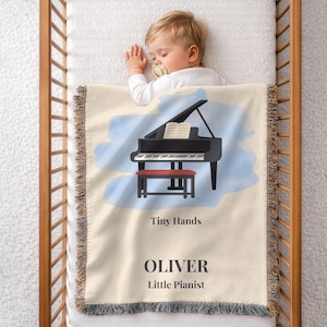Personalized Piano Baby Blanket, Music Nursery Decor, Wool Keepsake