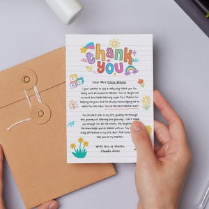Carta de agradecimiento colorida para el maestro/Tarjeta imprimible y editable/Diseño de crayón/Regalo de fin de año para estudiantes/Descarga instantánea