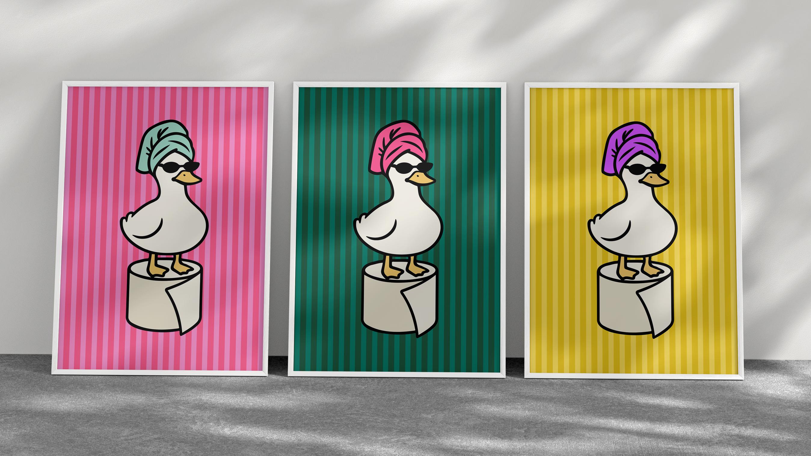 Funny Duck Bathroom Art – Silly Goose Printable Set of 3 – Retro Funky ...