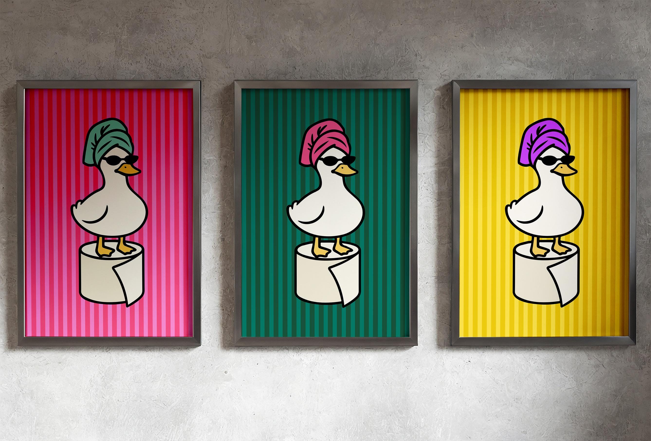 Funny Duck Bathroom Art – Silly Goose Printable Set of 3 – Retro Funky ...