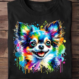 水彩画のようなカラフルなチワワ犬、チワワのTシャツ、チワワシャツ、チワワTシャツ、チワワ愛好家、かわいいチワワママ