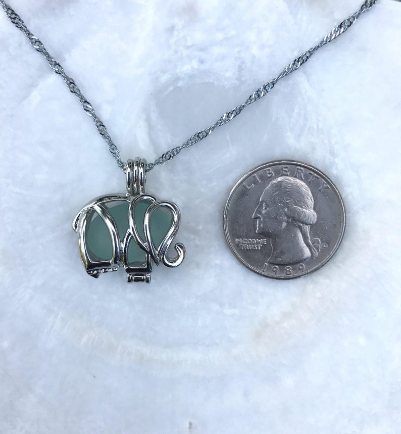 Aqua Sea Glass Elephant Necklace Locket Frosted Pale by Wave of Life\u2122
