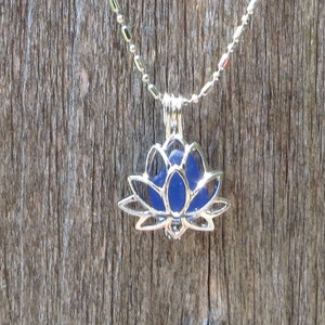 Sea Glass Lotus Flower Locket Cobalt Blue by Wave of LIfe™