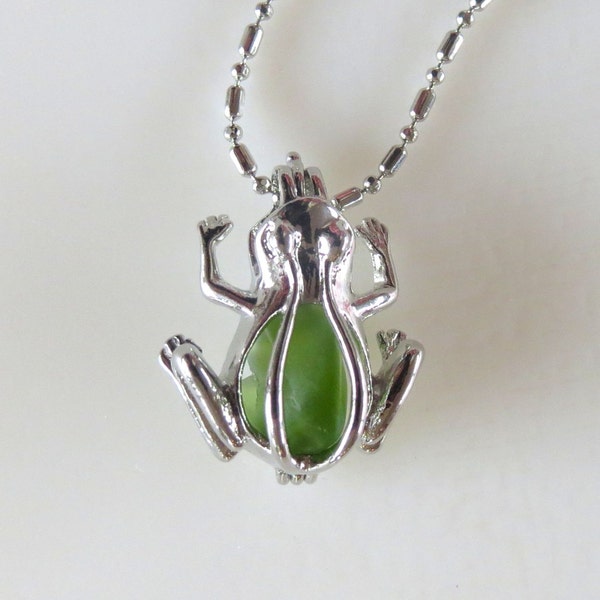 Green Sea Glass Frog Locket