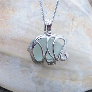 Pale Aqua Sea Glass Elephant Necklace Locket by Wave of Life™