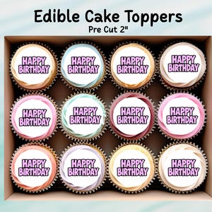 Decorazioni commestibili per cupcake "Happy Birthday", 30,5 x 5 cm - Carta da forno pretagliata, cartoncino o foglio di glassa, cupcake, biscotti, torte