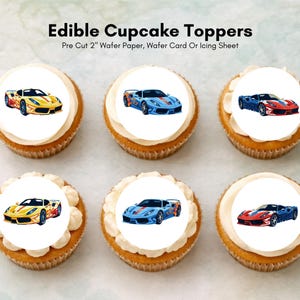 Sports Car Edible Cupcake Toppers - 2" Wafer Paper, Card, Icing Sheet