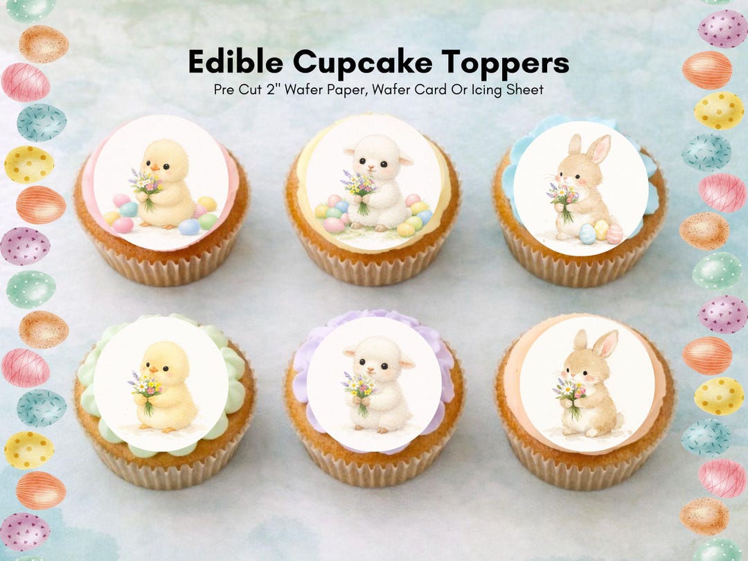 Spring Cake Toppers Easter Edible Cupcake Toppers, Spring Bunny, Chick and Lamb Cake ...