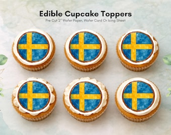 Swedish Flag Edible Cupcake Toppers – Sweden Cake Decorations