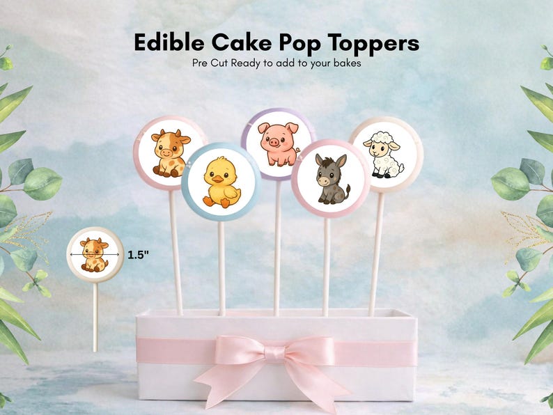 Pop Topper Farm Animal Edible Cake Pop Toppers: 20 X 1.5