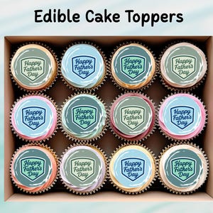 Happy Father's Day eetbare taarttoppers 12 x 2" – voorgesneden wafelpapier, kaart of glazuur, cupcakes, koekjes