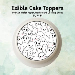 Ghost Edible Cake Topper–  6&quot;, 7&quot; or 8&quot; Pre cut Wafer Paper, Card or Icing Sheet, Ghost Halloween Edible Cake Decoration