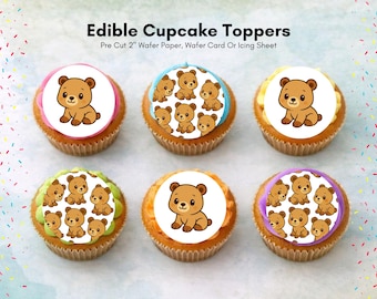 Cute Bear Edible Cupcake Toppers 12 x 2"– Pre cut Wafer Paper, Card or Icing Sheet