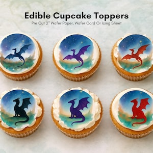 Dragon Edible Cupcake Toppers – (12 x 2" Pre-Cut) Fantasy Cake Decorations