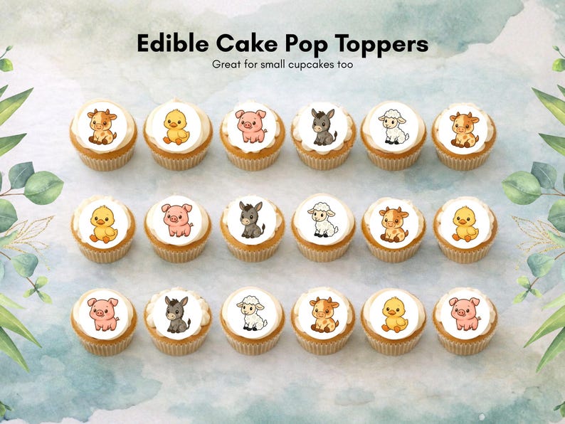 Pop Topper Farm Animal Edible Cake Pop Toppers: 20 X 1.5