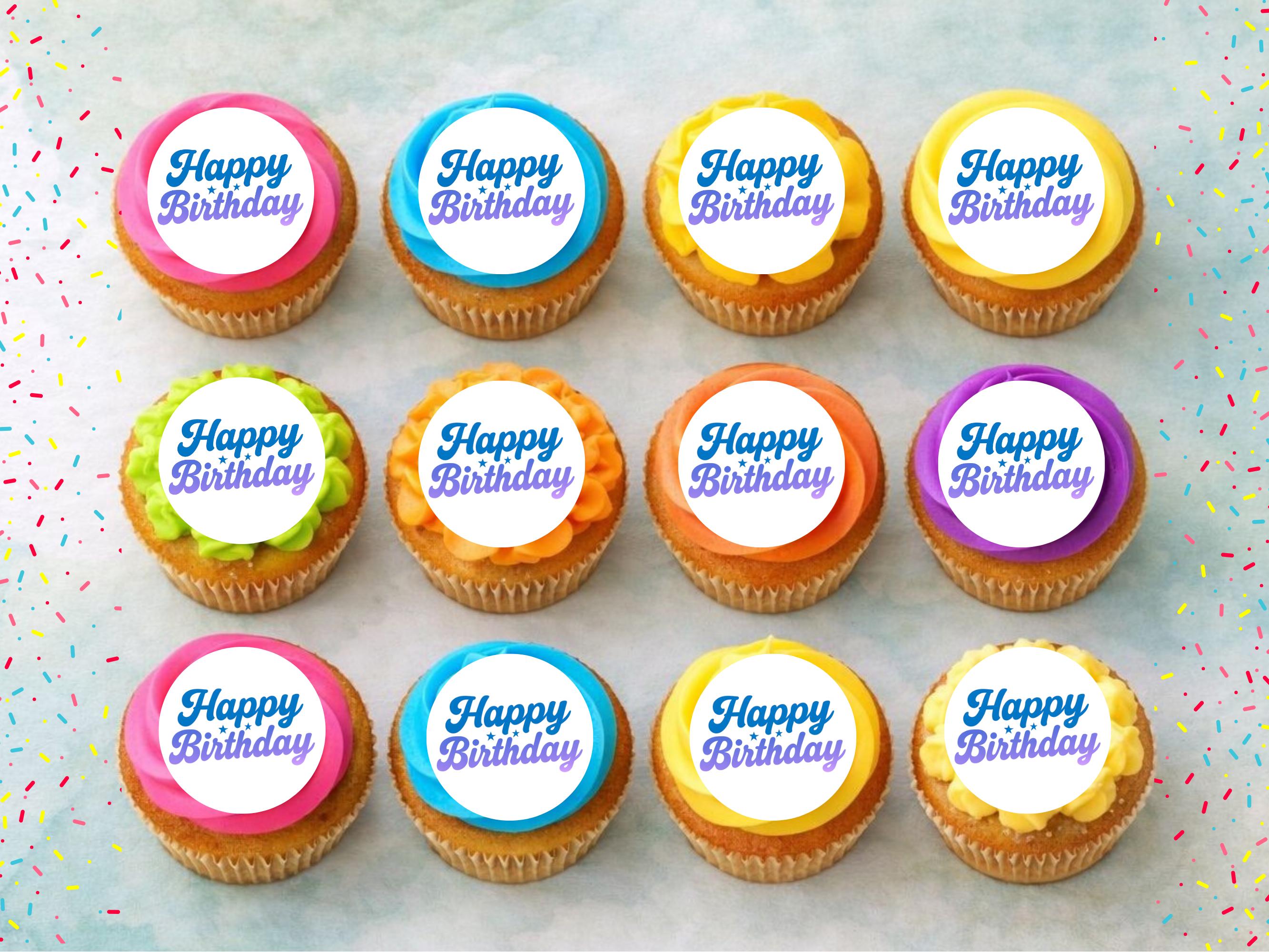 Happy Birthday Edible Cupcake Toppers – Birthday Cake Decorations - Etsy