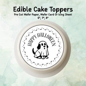 Ghost Dog Edible Cake Topper–  6&quot;, 7&quot; or 8&quot; Pre cut Wafer Paper, Card or Icing Sheet, Dog Ghost Halloween Edible Cake Decoration