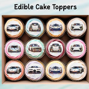 Sports Car Edible Cupcake Toppers 12 x 2"– Pre cut Wafer Paper, Card or Icing Sheet, Cupcakes, Cookies, Cake, Birthday, Cars