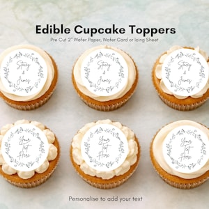 Gepersonaliseerde bruiloftscupcaketoppers – eetbaar wafelpapier, glazuur