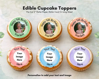 Personalised Happy Birthday Edible Cupcake Toppers, Custom with Photo & Text