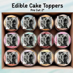 Motorradfahrer Essbare Cupcake-Topper 30,5 x 5,1 cm – Vorgeschnittene Oblaten, Karte oder Zuckerguss-Bogen, Cupcakes, Kekse, Kuchen, Geburtstag, Motorräder