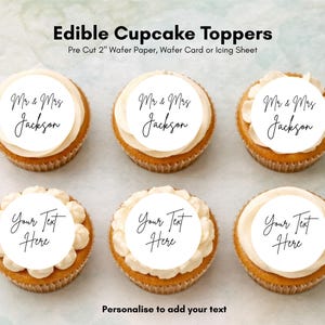 Gepersonaliseerde bruiloftscupcaketoppers – eetbaar wafelpapier, 12 x 2"