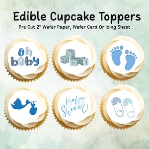 Blauwe eetbare cupcaketoppers voor babyshower 12 x 2&quot;– voorgesneden ouwelpapier, kaart of glazuur, nieuwe babycake decoratie