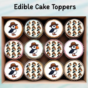 Adornos comestibles para cupcakes de frailecillos (30 x 5 cm): oblea precortada, cartulina o lámina de glaseado. Ideales para cumpleaños, cupcakes, galletas, pasteles y decoración de frailecillos.