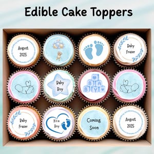Essbare Cupcake Toppers 30,5 x 5 cm - Personalisierte vorgeschnittene Oblaten Karte, Cupcake Toppers, Kekse, Kuchen, neues Baby Shower