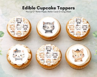Cute Kitten Edible Cupcake Toppers – Precut Cat Cake Decoration